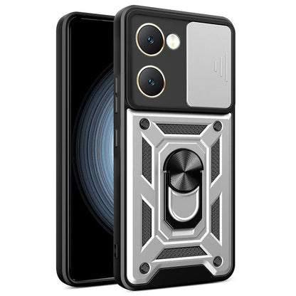 For vivo Y03 Mobile Phone Case PC+TPU Kickstand Shell with Slide Camera Lid