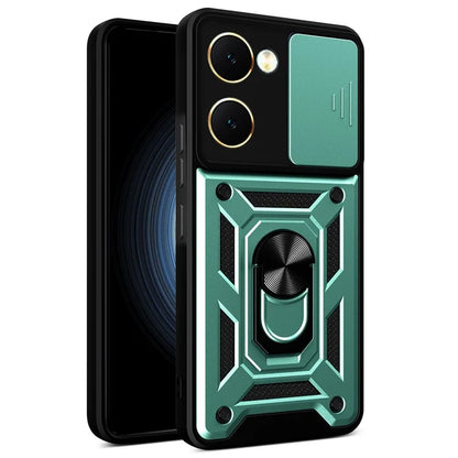 For vivo Y03 Mobile Phone Case PC+TPU Kickstand Shell with Slide Camera Lid