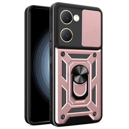 For vivo Y03 Mobile Phone Case PC+TPU Kickstand Shell with Slide Camera Lid