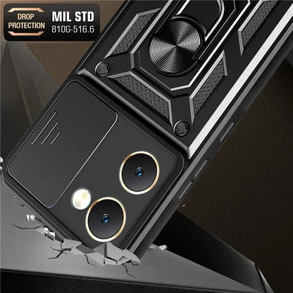 For vivo Y03 Mobile Phone Case PC+TPU Kickstand Shell with Slide Camera Lid