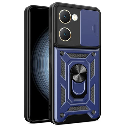 For vivo Y03 Mobile Phone Case PC+TPU Kickstand Shell with Slide Camera Lid