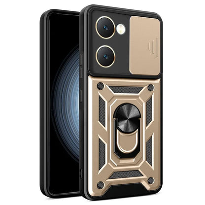 For vivo Y03 Mobile Phone Case PC+TPU Kickstand Shell with Slide Camera Lid