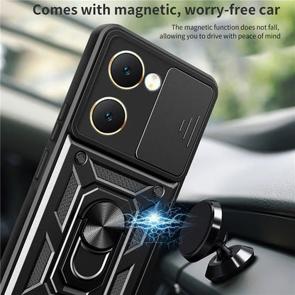 For vivo Y03 Mobile Phone Case PC+TPU Kickstand Shell with Slide Camera Lid