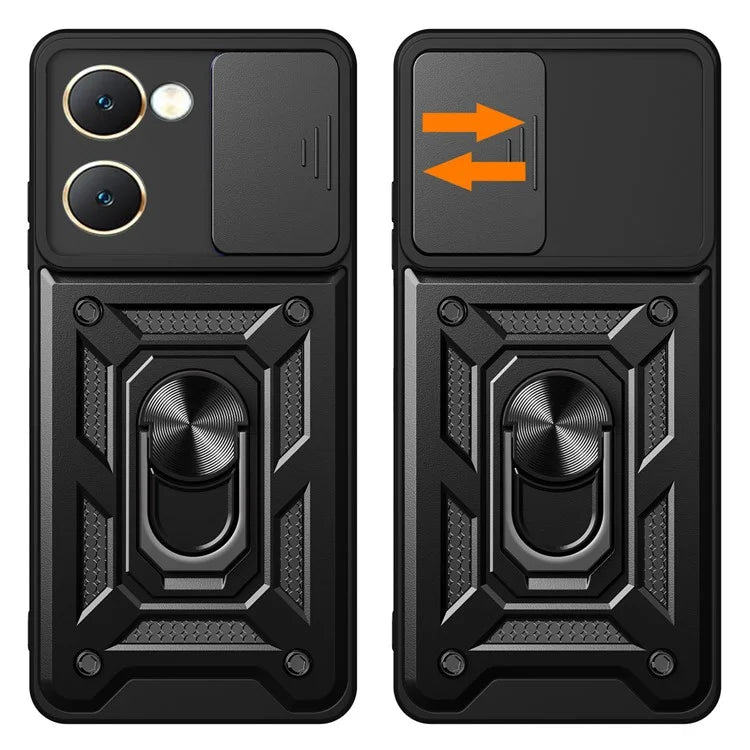 For vivo Y03 Mobile Phone Case PC+TPU Kickstand Shell with Slide Camera Lid