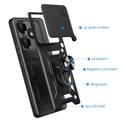 For Xiaomi Redmi Turbo 3 5G / Poco F6 5G PC+TPU Kickstand Phone Case with Slide Camera Lid