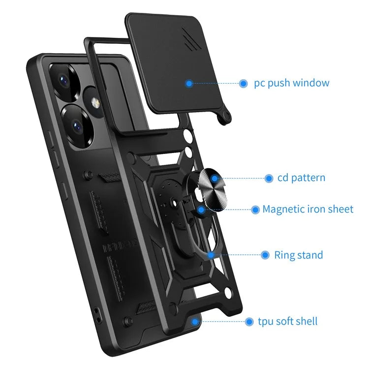For Xiaomi Redmi Turbo 3 5G / Poco F6 5G PC+TPU Kickstand Phone Case with Slide Camera Lid