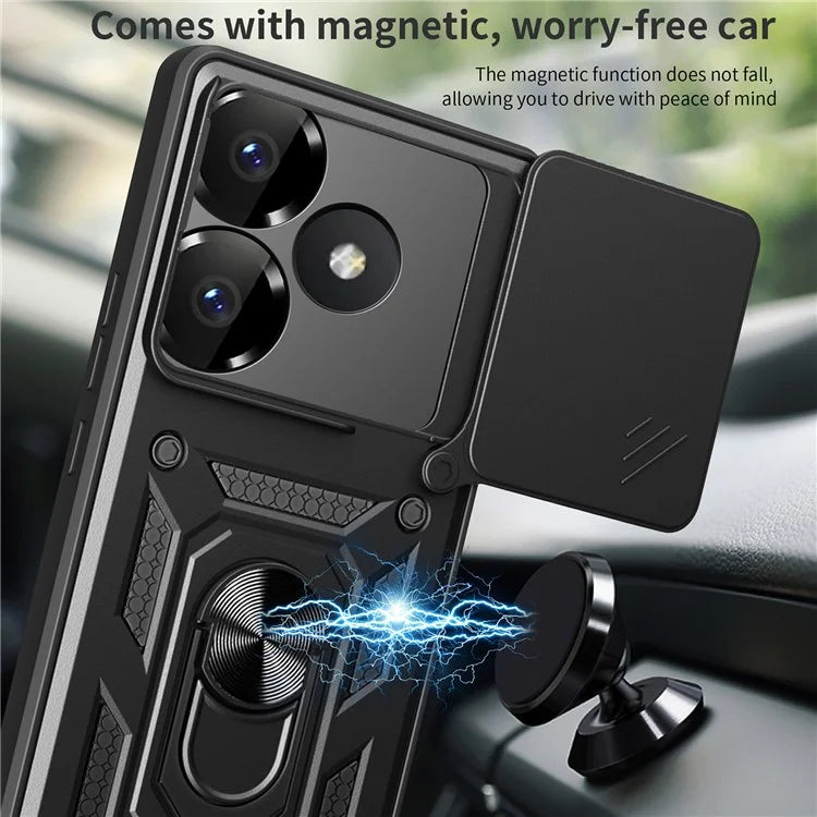 For Xiaomi Redmi Turbo 3 5G / Poco F6 5G PC+TPU Kickstand Phone Case with Slide Camera Lid