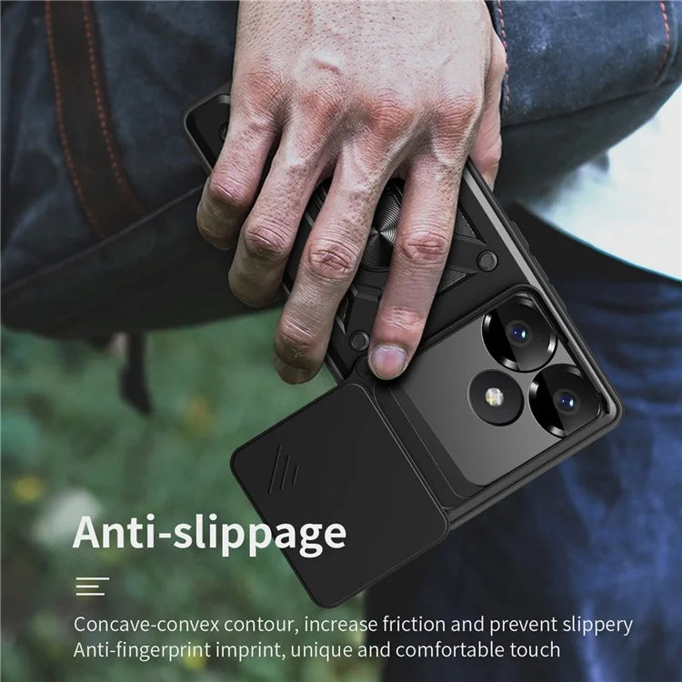 For Xiaomi Redmi Turbo 3 5G / Poco F6 5G PC+TPU Kickstand Phone Case with Slide Camera Lid