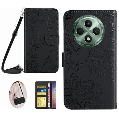HT03 For Oppo Reno12 F 5G Case Butterfly Flowers PU Leather Crossbody Phone Cover