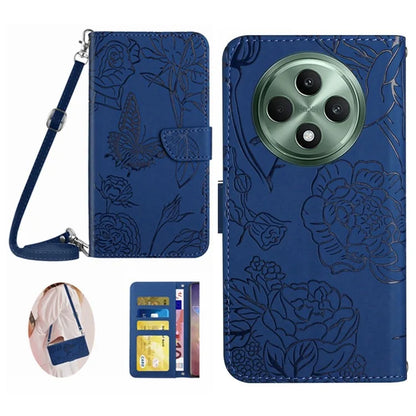 HT03 For Oppo Reno12 F 5G Case Butterfly Flowers PU Leather Crossbody Phone Cover