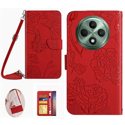 HT03 For Oppo Reno12 F 5G Case Butterfly Flowers PU Leather Crossbody Phone Cover