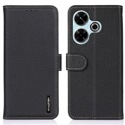 KHAZNEH For Xiaomi Redmi 13 5G / 13 4G Wallet Case Genuine Cow Leather Shockproof Phone Cover