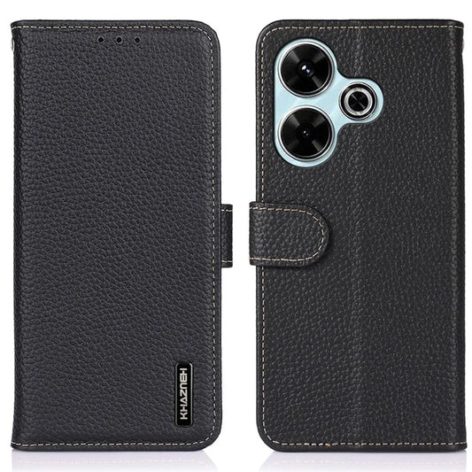 KHAZNEH For Xiaomi Redmi 13 5G / 13 4G Wallet Case Genuine Cow Leather Shockproof Phone Cover