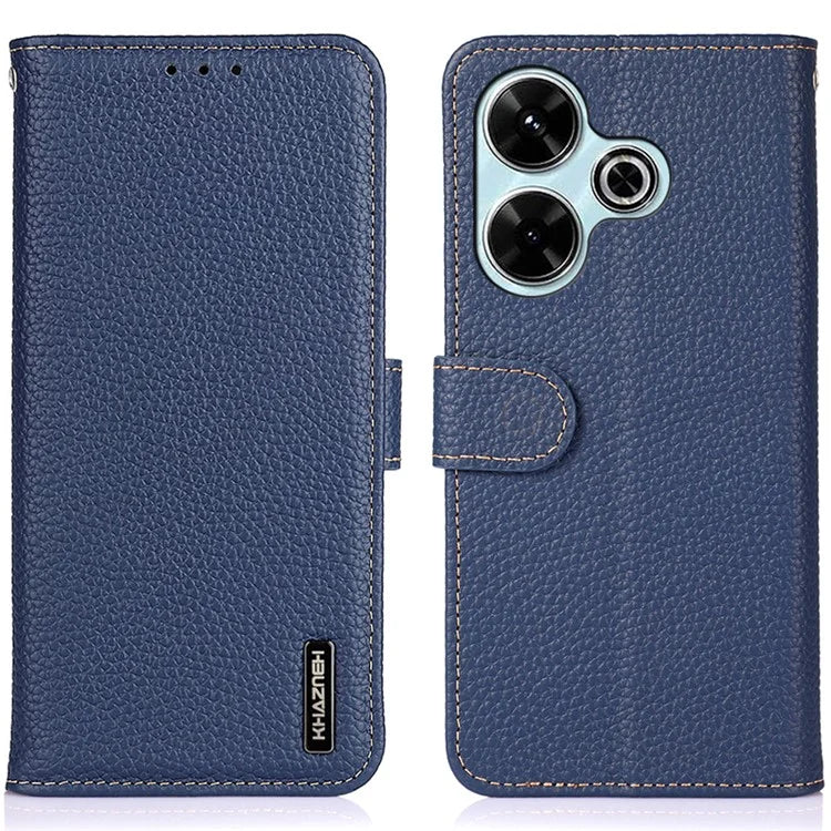 KHAZNEH For Xiaomi Redmi 13 5G / 13 4G Wallet Case Genuine Cow Leather Shockproof Phone Cover