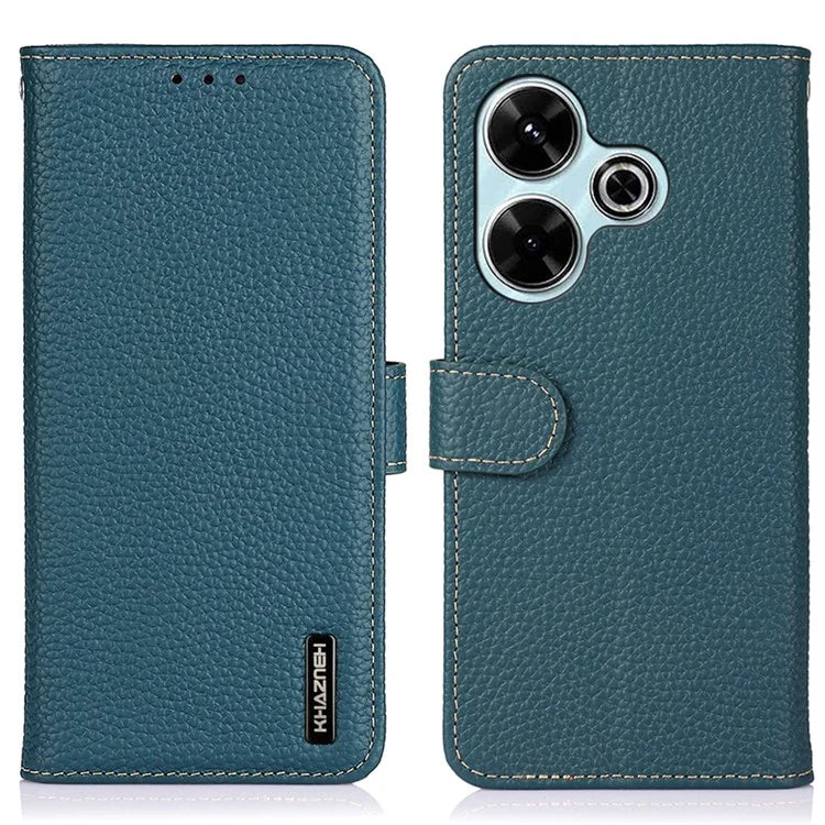 KHAZNEH For Xiaomi Redmi 13 5G / 13 4G Wallet Case Genuine Cow Leather Shockproof Phone Cover