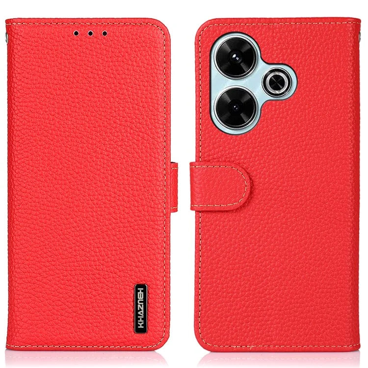 KHAZNEH For Xiaomi Redmi 13 5G / 13 4G Wallet Case Genuine Cow Leather Shockproof Phone Cover