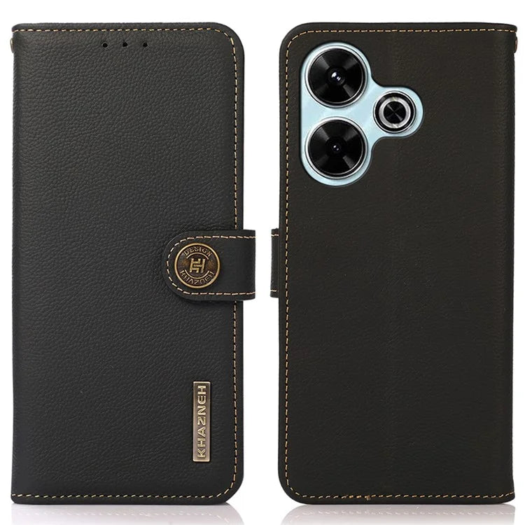 KHAZNEH For Xiaomi Redmi 13 5G / 13 4G Case Genuine Cow Leather Wallet Phone Cover