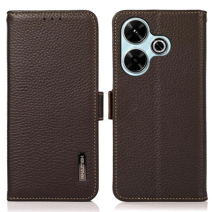 KHAZNEH For Xiaomi Redmi 13 5G / 13 4G Case RFID Blocking Genuine Cow Leather Flip Phone Cover