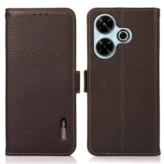 KHAZNEH For Xiaomi Redmi 13 5G / 13 4G Case RFID Blocking Genuine Cow Leather Flip Phone Cover