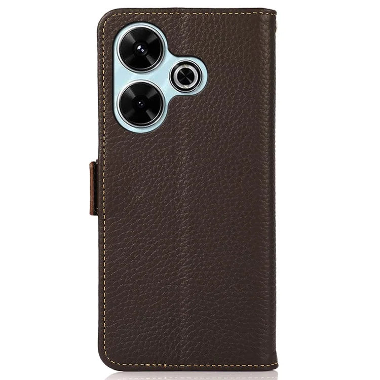 KHAZNEH For Xiaomi Redmi 13 5G / 13 4G Case RFID Blocking Genuine Cow Leather Flip Phone Cover