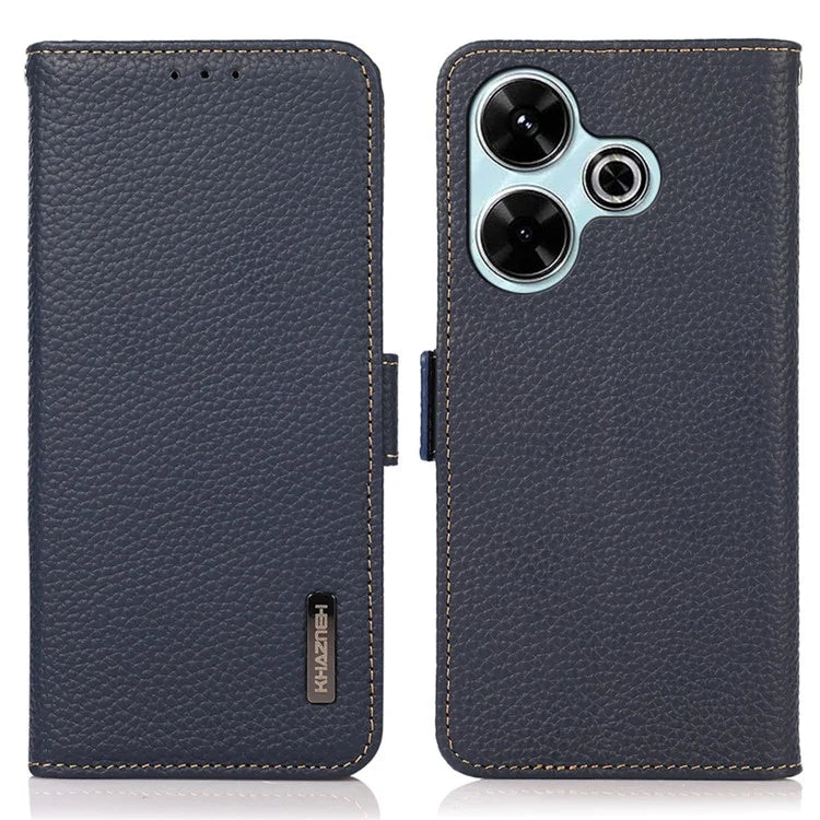 KHAZNEH For Xiaomi Redmi 13 5G / 13 4G Case RFID Blocking Genuine Cow Leather Flip Phone Cover