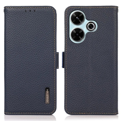 KHAZNEH For Xiaomi Redmi 13 5G / 13 4G Case RFID Blocking Genuine Cow Leather Flip Phone Cover