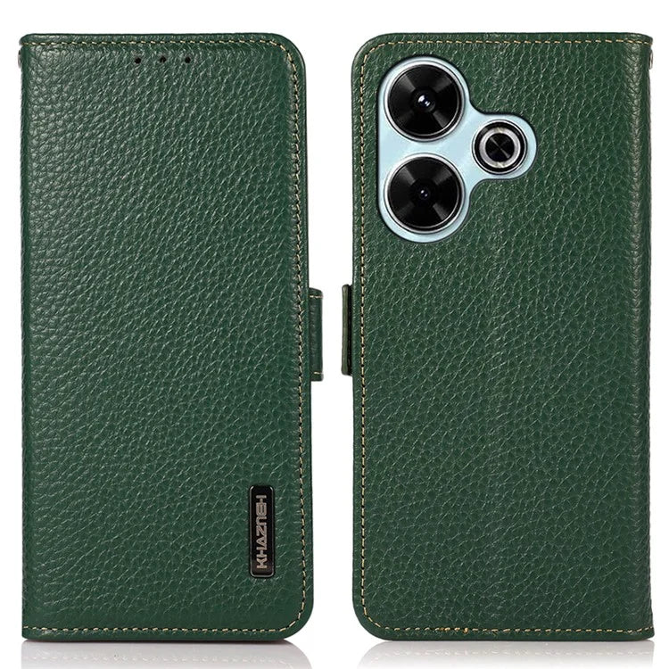 KHAZNEH For Xiaomi Redmi 13 5G / 13 4G Case RFID Blocking Genuine Cow Leather Flip Phone Cover
