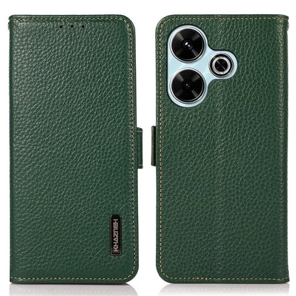 KHAZNEH For Xiaomi Redmi 13 5G / 13 4G Case RFID Blocking Genuine Cow Leather Flip Phone Cover