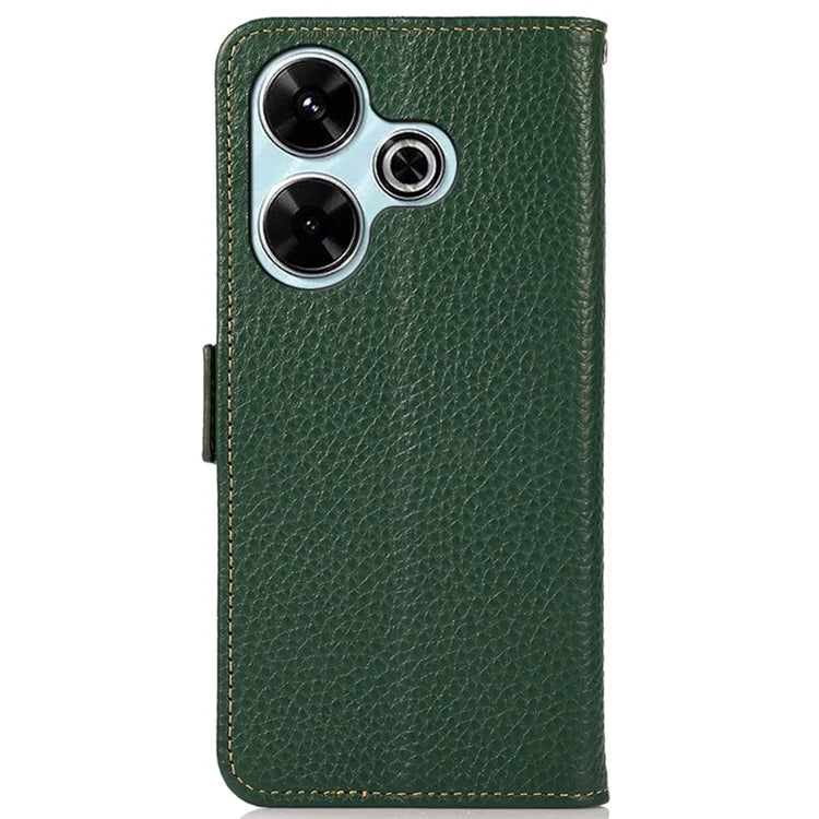 KHAZNEH For Xiaomi Redmi 13 5G / 13 4G Case RFID Blocking Genuine Cow Leather Flip Phone Cover