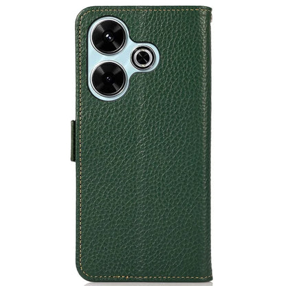 KHAZNEH For Xiaomi Redmi 13 5G / 13 4G Case RFID Blocking Genuine Cow Leather Flip Phone Cover