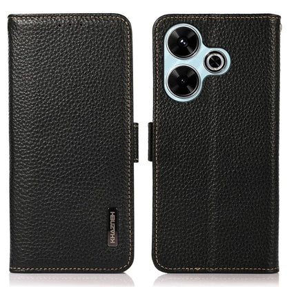 KHAZNEH For Xiaomi Redmi 13 5G / 13 4G Case RFID Blocking Genuine Cow Leather Flip Phone Cover