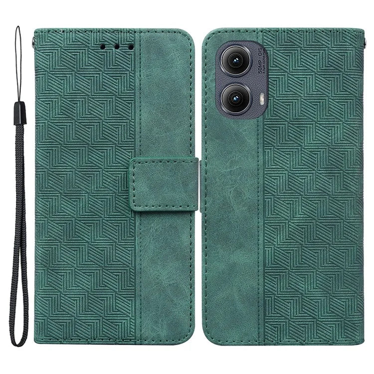 For Motorola Edge (2024) 5G Case Geometry Pattern Leather Wallet Phone Cover