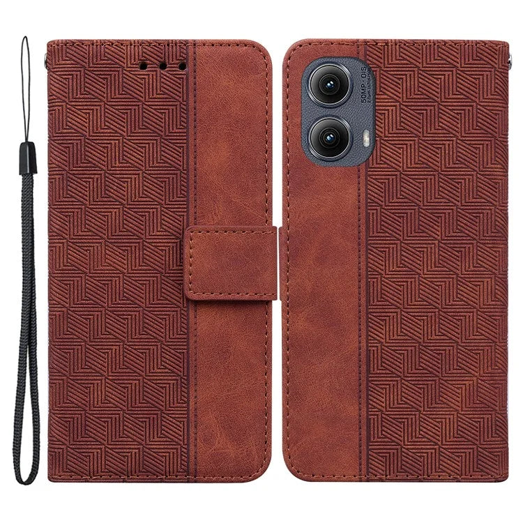 For Motorola Edge (2024) 5G Case Geometry Pattern Leather Wallet Phone Cover