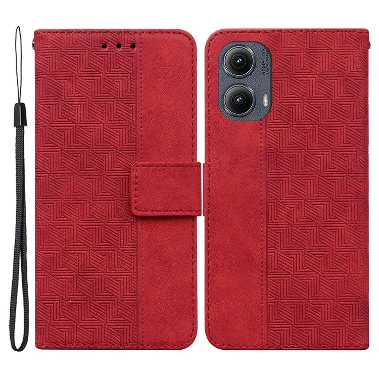 For Motorola Edge (2024) 5G Case Geometry Pattern Leather Wallet Phone Cover