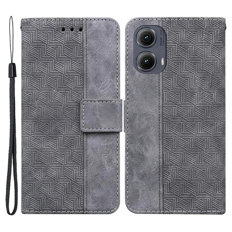 For Motorola Edge (2024) 5G Case Geometry Pattern Leather Wallet Phone Cover