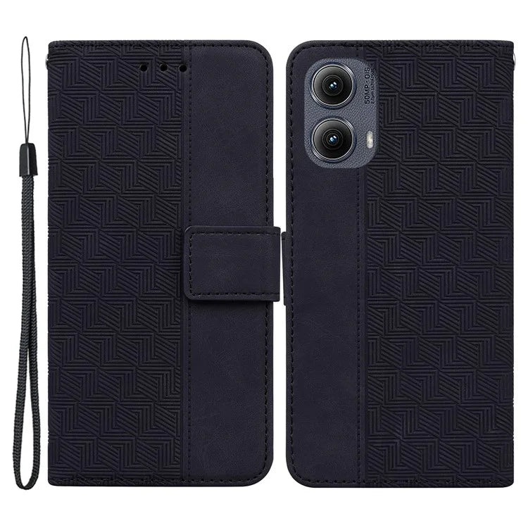 For Motorola Edge (2024) 5G Case Geometry Pattern Leather Wallet Phone Cover