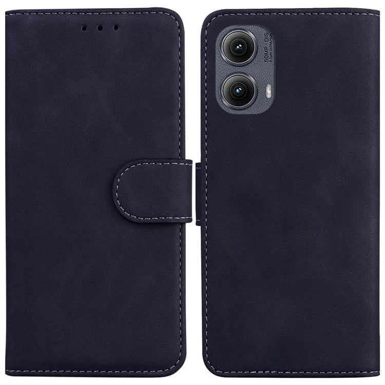 For Motorola Edge (2024) 5G Wallet Case Solid Color Leather Phone Cover