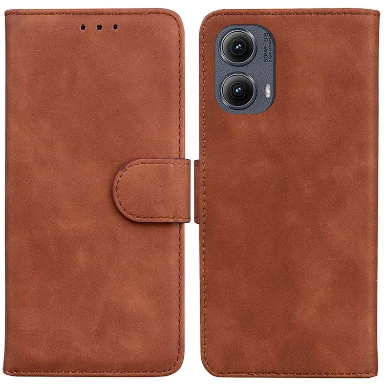 For Motorola Edge (2024) 5G Wallet Case Solid Color Leather Phone Cover
