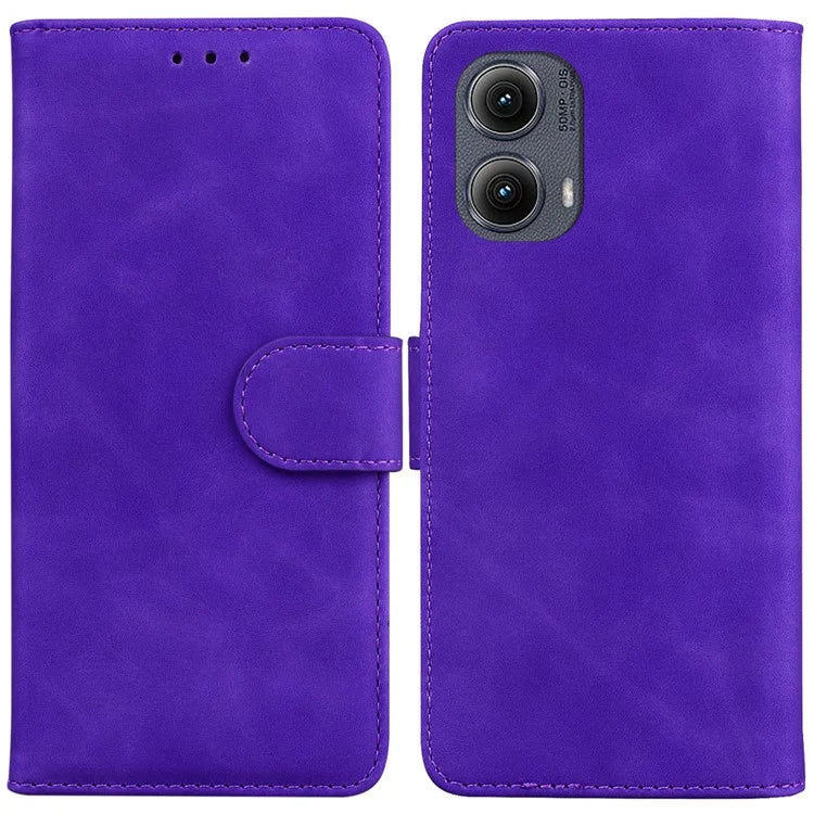 For Motorola Edge (2024) 5G Wallet Case Solid Color Leather Phone Cover