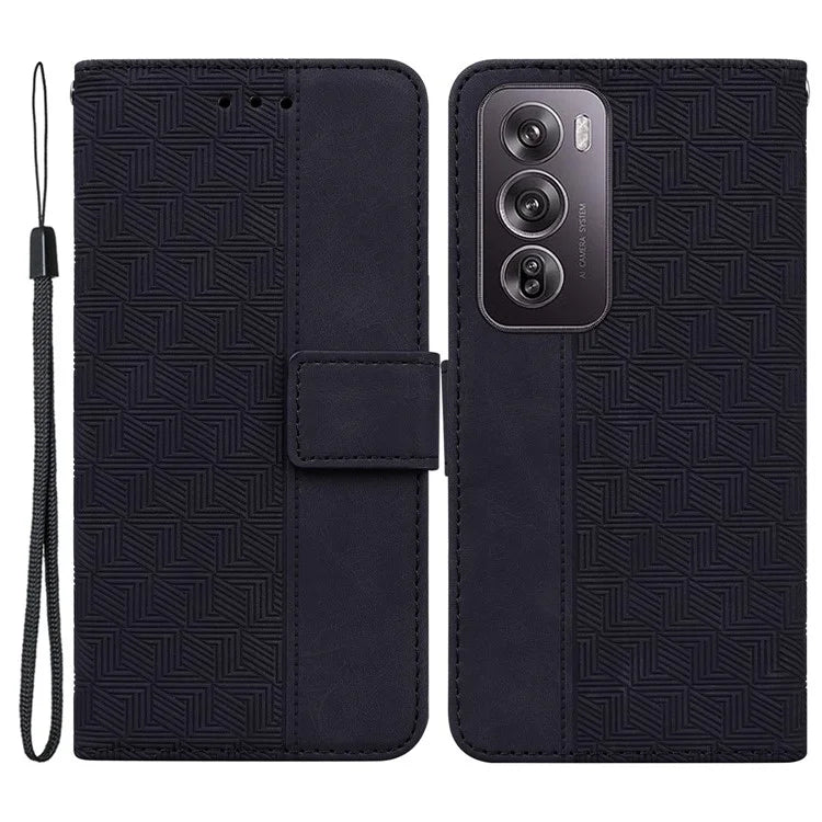 For Oppo Reno12 Pro 5G (Global) Phone Case Geometry Pattern Leather Wallet Cover