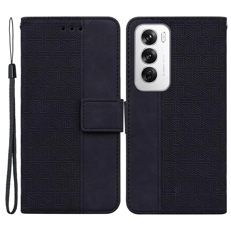 For Oppo Reno12 5G (Global) Wallet Phone Case Geometry Pattern Leather Flip Cover