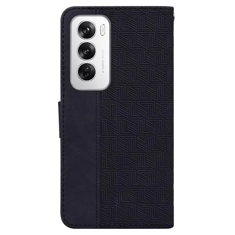 For Oppo Reno12 5G (Global) Wallet Phone Case Geometry Pattern Leather Flip Cover