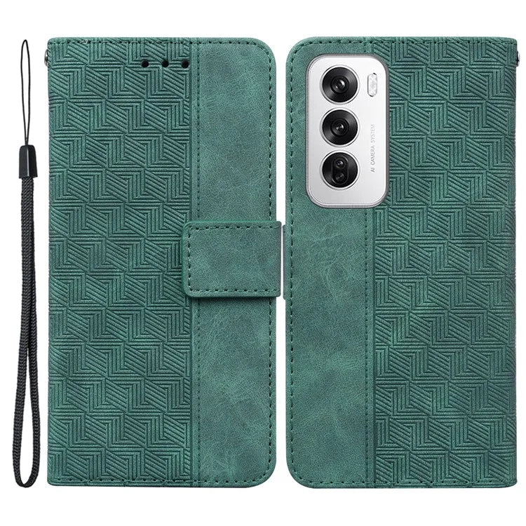 For Oppo Reno12 5G (Global) Wallet Phone Case Geometry Pattern Leather Flip Cover