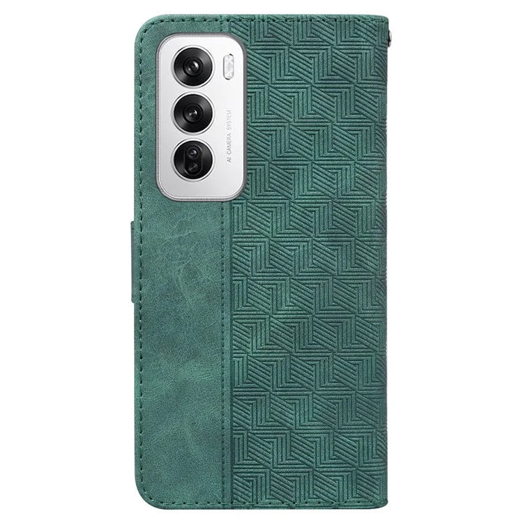 For Oppo Reno12 5G (Global) Wallet Phone Case Geometry Pattern Leather Flip Cover