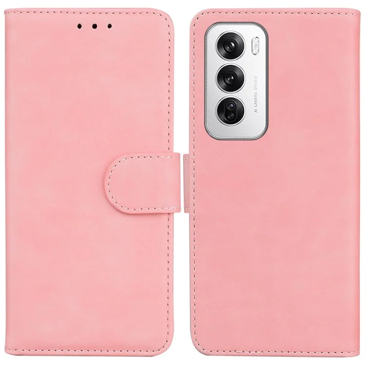 For Oppo Reno12 5G (Global) Wallet Case Solid Color Leather Phone Cover
