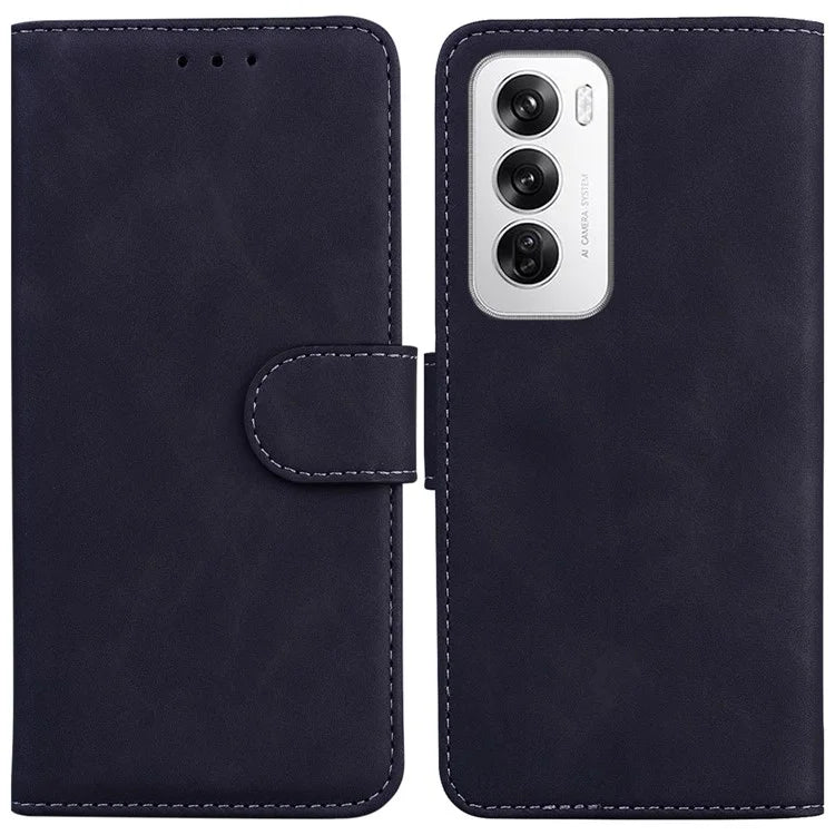 For Oppo Reno12 5G (Global) Wallet Case Solid Color Leather Phone Cover