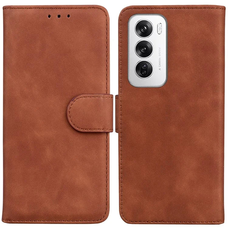 For Oppo Reno12 5G (Global) Wallet Case Solid Color Leather Phone Cover