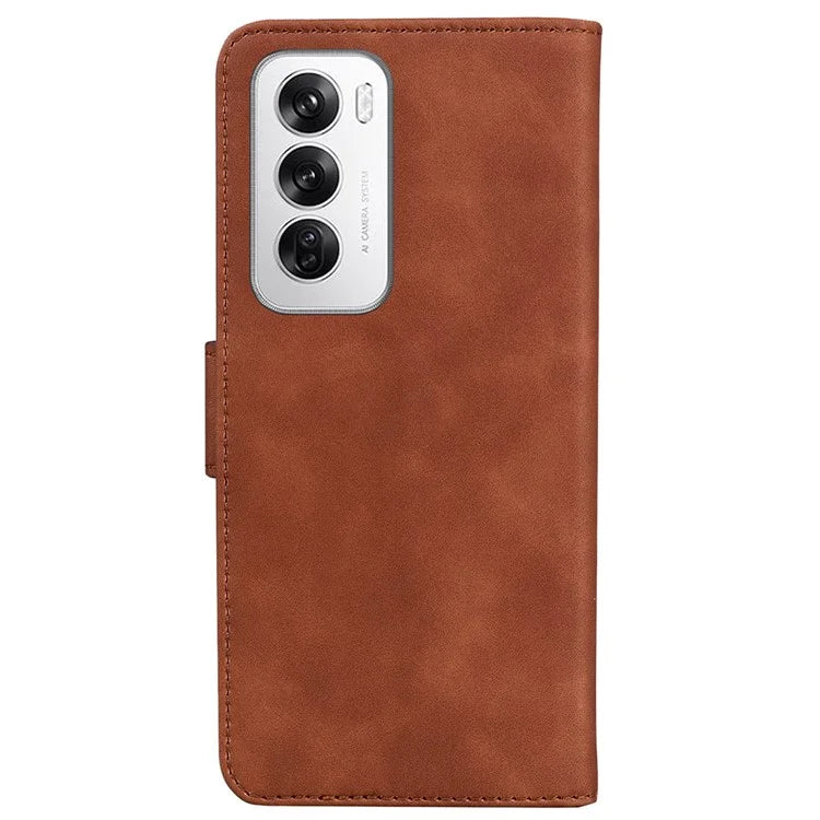 For Oppo Reno12 5G (Global) Wallet Case Solid Color Leather Phone Cover