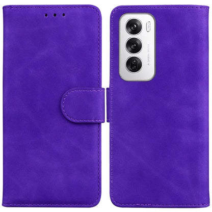For Oppo Reno12 5G (Global) Wallet Case Solid Color Leather Phone Cover