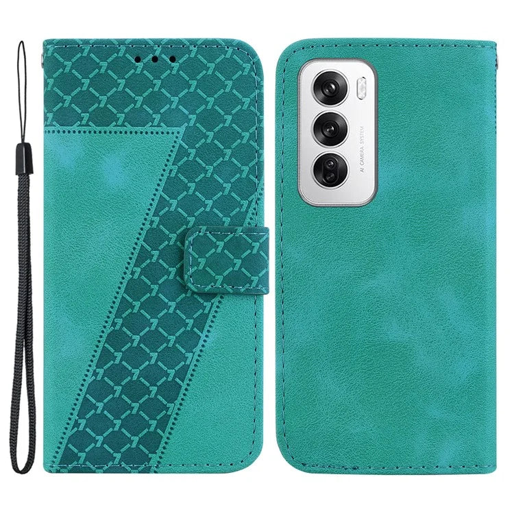 For Oppo Reno12 5G (Global) Case 7-Shaped Pattern Imprint Leather Phone Cover